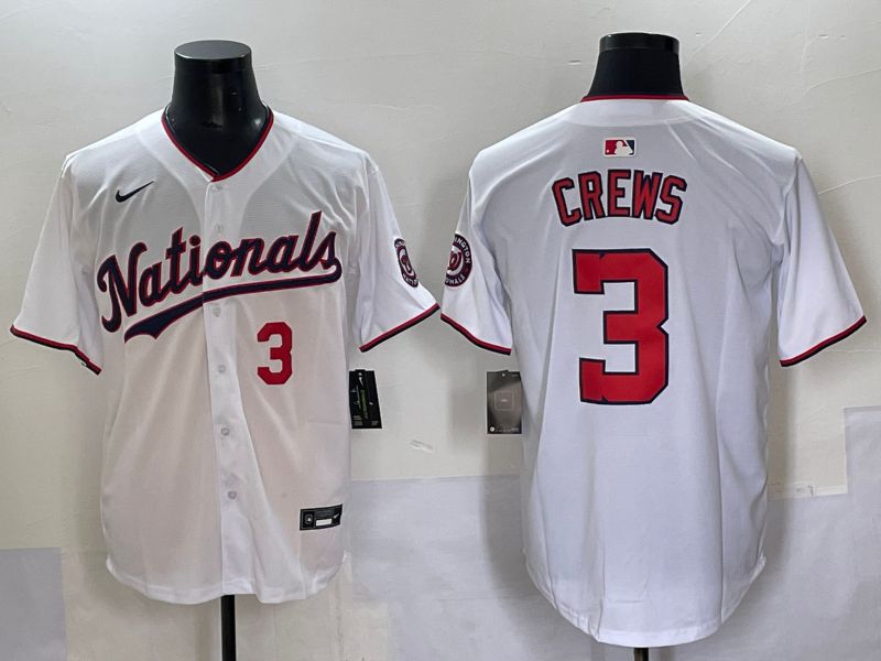 Men 2025 Washington Nationals #3 Crews White Game Nike MLB Jersey style 2